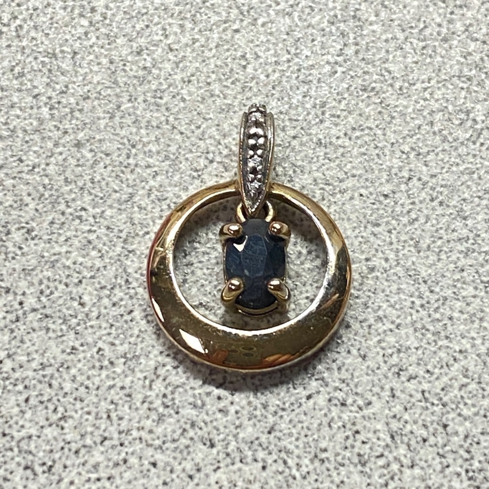 Gold Blue Sapphire Diamond Halo Circle Pendant Necklace Charm 925 Minimalist - Picture 5 of 7